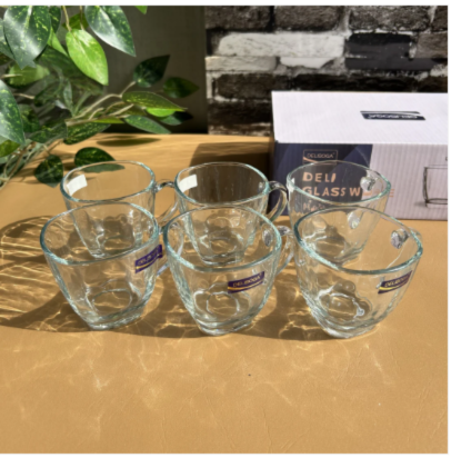 6-Piece Transparent Square Glass Mug Set