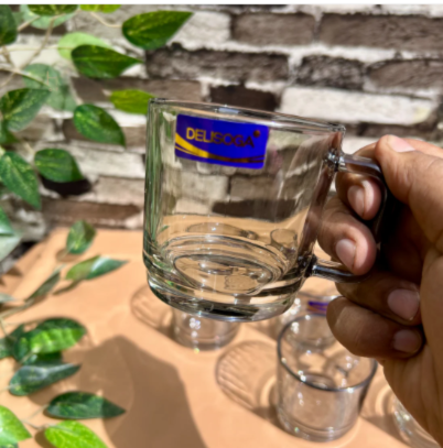 6-Piece Grey Transparent Glass Mug Set