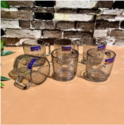 6-Piece Grey Transparent Glass Mug Set