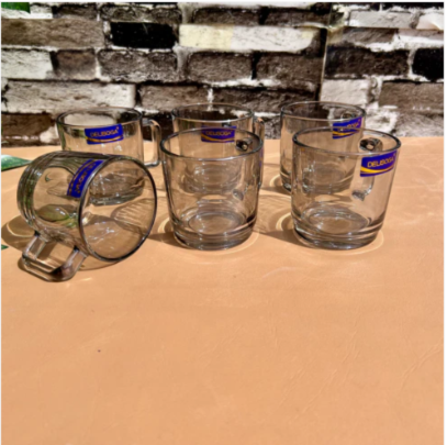 6-Piece Grey Transparent Glass Mug Set
