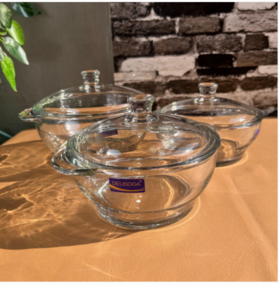 Set of 3 Round Tempered Glass Bakeware Bowls with Lids