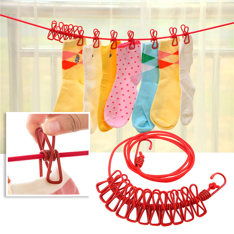 Clothes Drying Rope With 12 Clips