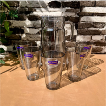 7-Piece Premium Colored Glass Water & Drink Serving Set