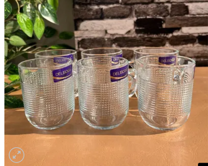 Set of 6 Clear Glass Coffee & Tea Mugs
