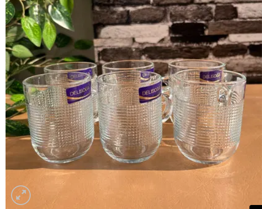Set of 6 Clear Glass Coffee & Tea Mugs