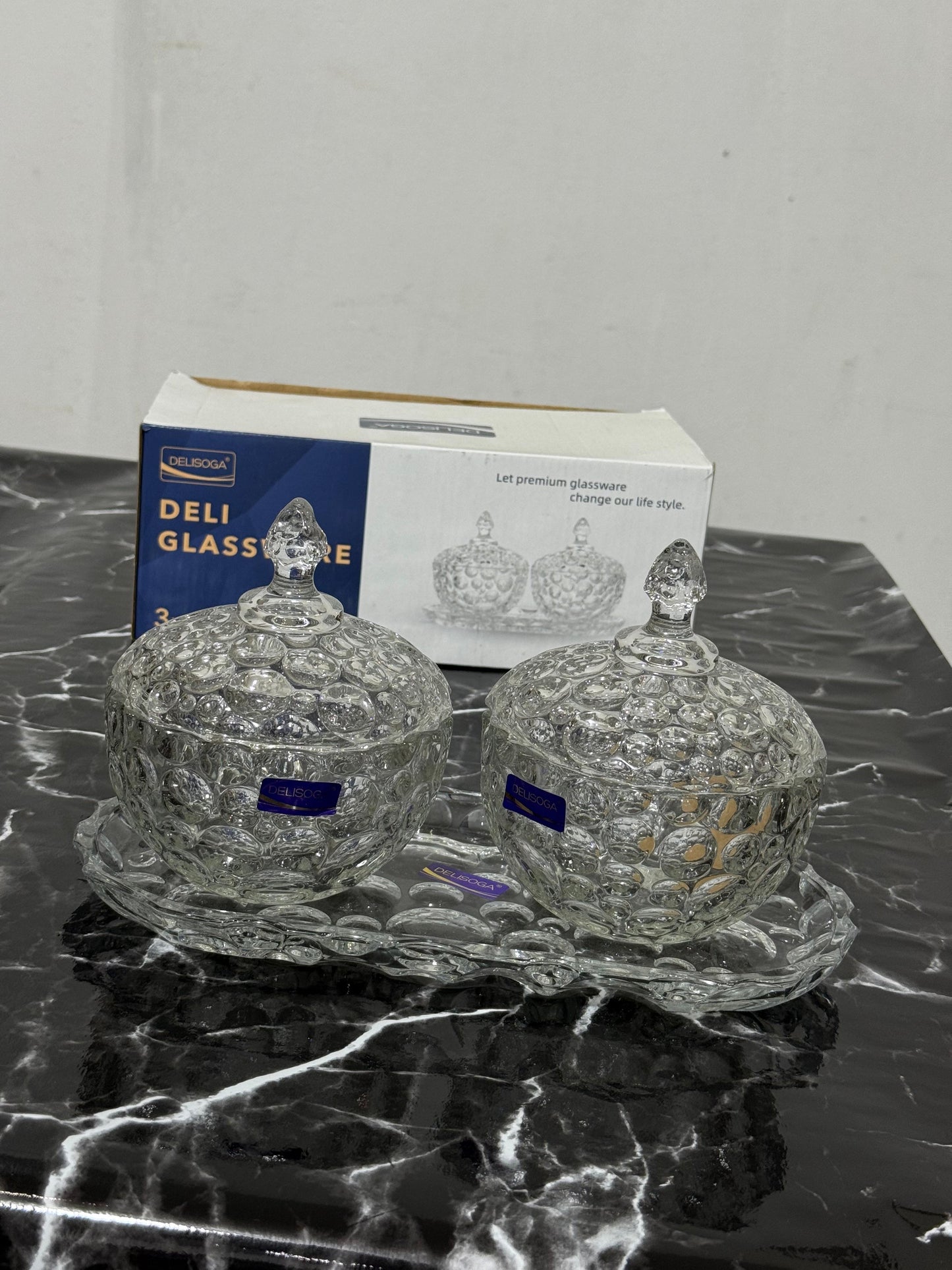 Kitchen Krown Assorted Crystal Glass Candy Jar with Lid