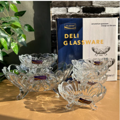 7-Piece Clear Glass Ice Cream & Fruit Serving Set