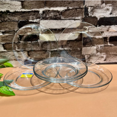 Set of 6 Plain Transparent Glass Quarter Plates