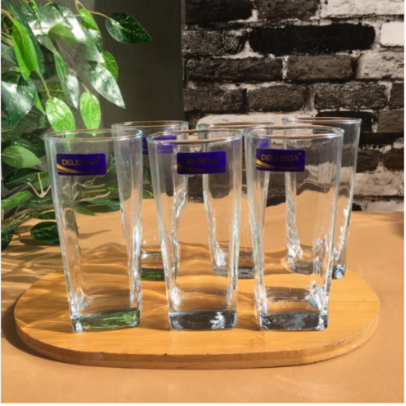 Delisoga Clear Glass Water Tumblers – Set of 6 pieces