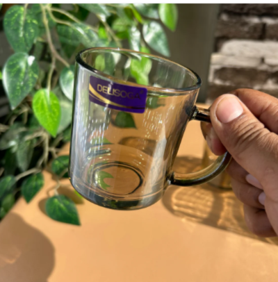 Elegant 6-Piece Brown Clear Glass Coffee & Tea Mug Set