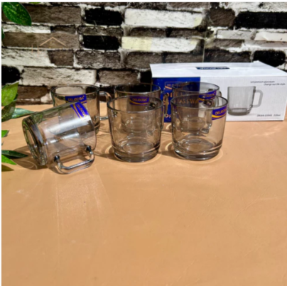 6-Piece Grey Transparent Glass Mug Set