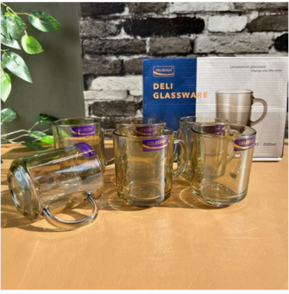 Elegant 6-Piece Brown Clear Glass Coffee & Tea Mug Set