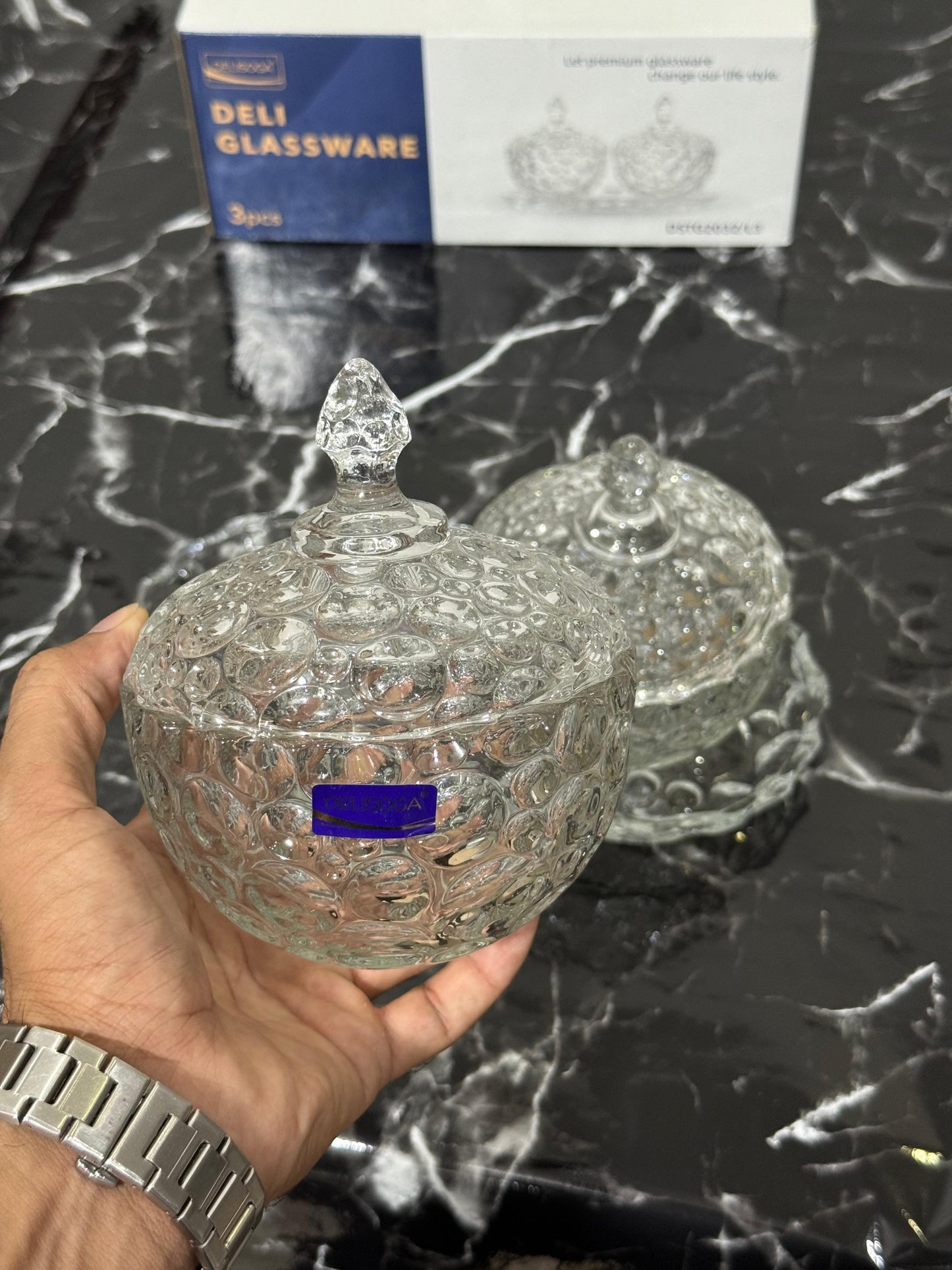 Kitchen Krown Assorted Crystal Glass Candy Jar with Lid